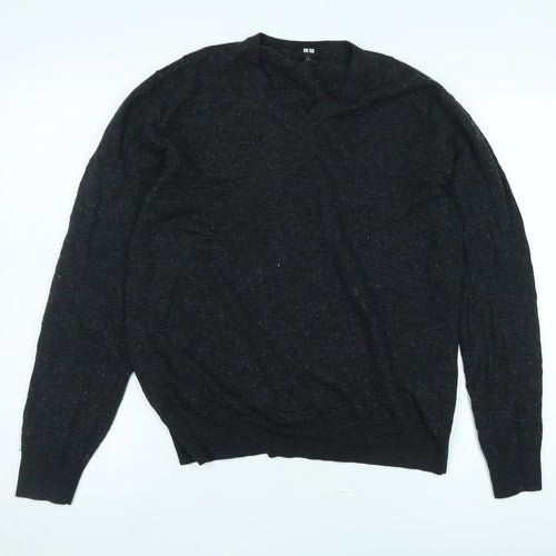 Uniqlo Women's Black Wool V-Neck Pullover Jumper