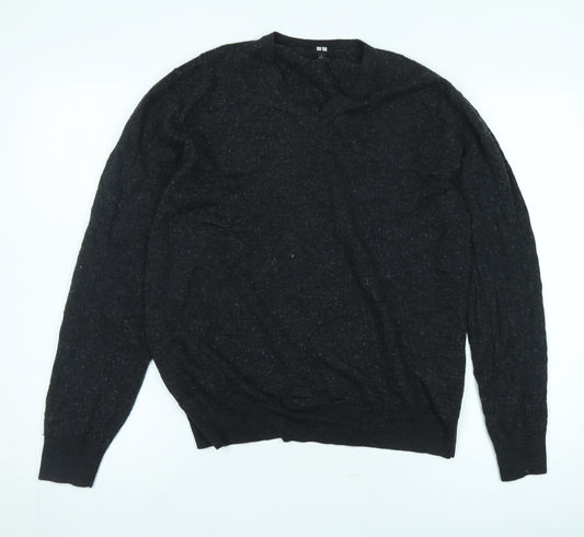 Uniqlo Women's Black Wool V-Neck Pullover Jumper