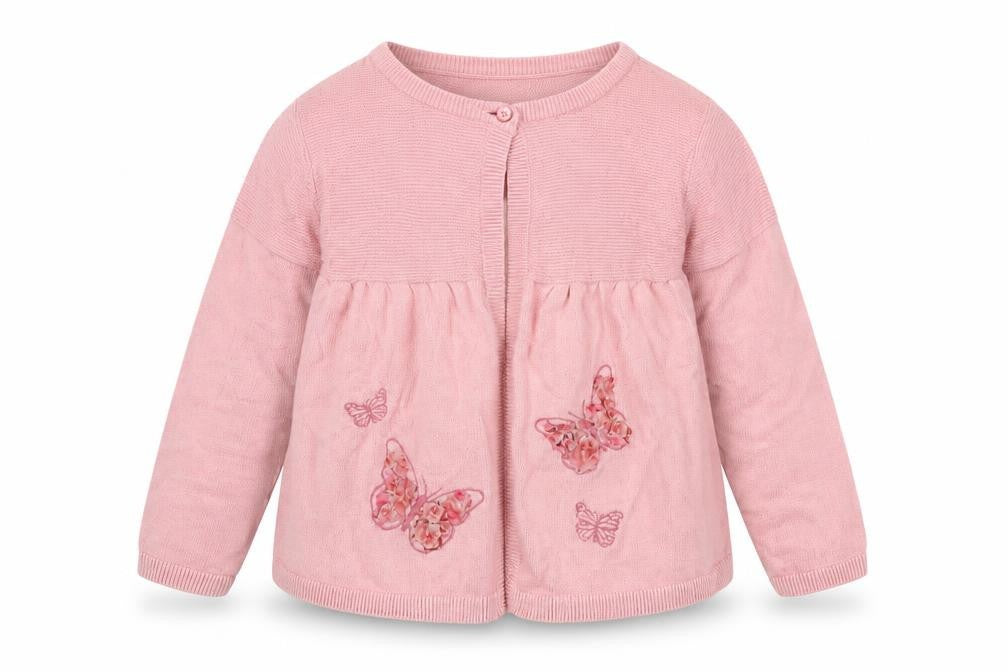 Front view of Monsoon girls’ pink embroidered cardigan 2xs
