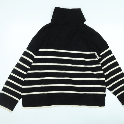 Zara Women's XL Black Striped Collared Henley Jumper