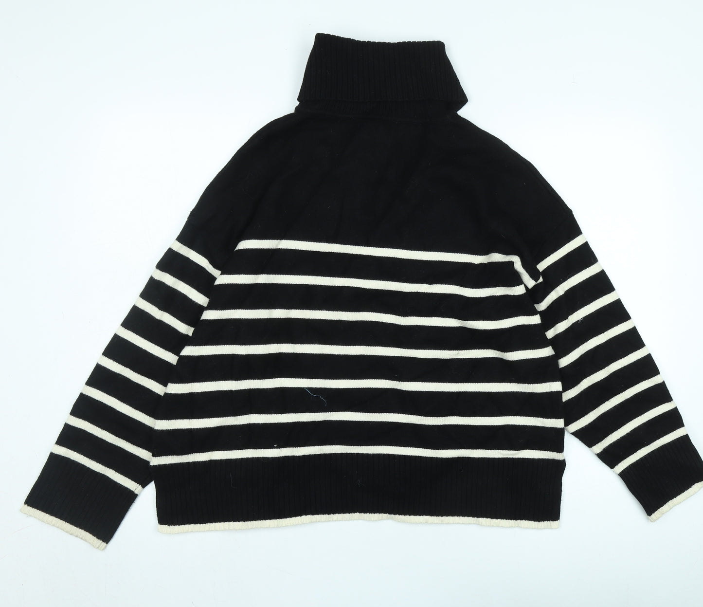 Zara Women's XL Black Striped Collared Henley Jumper