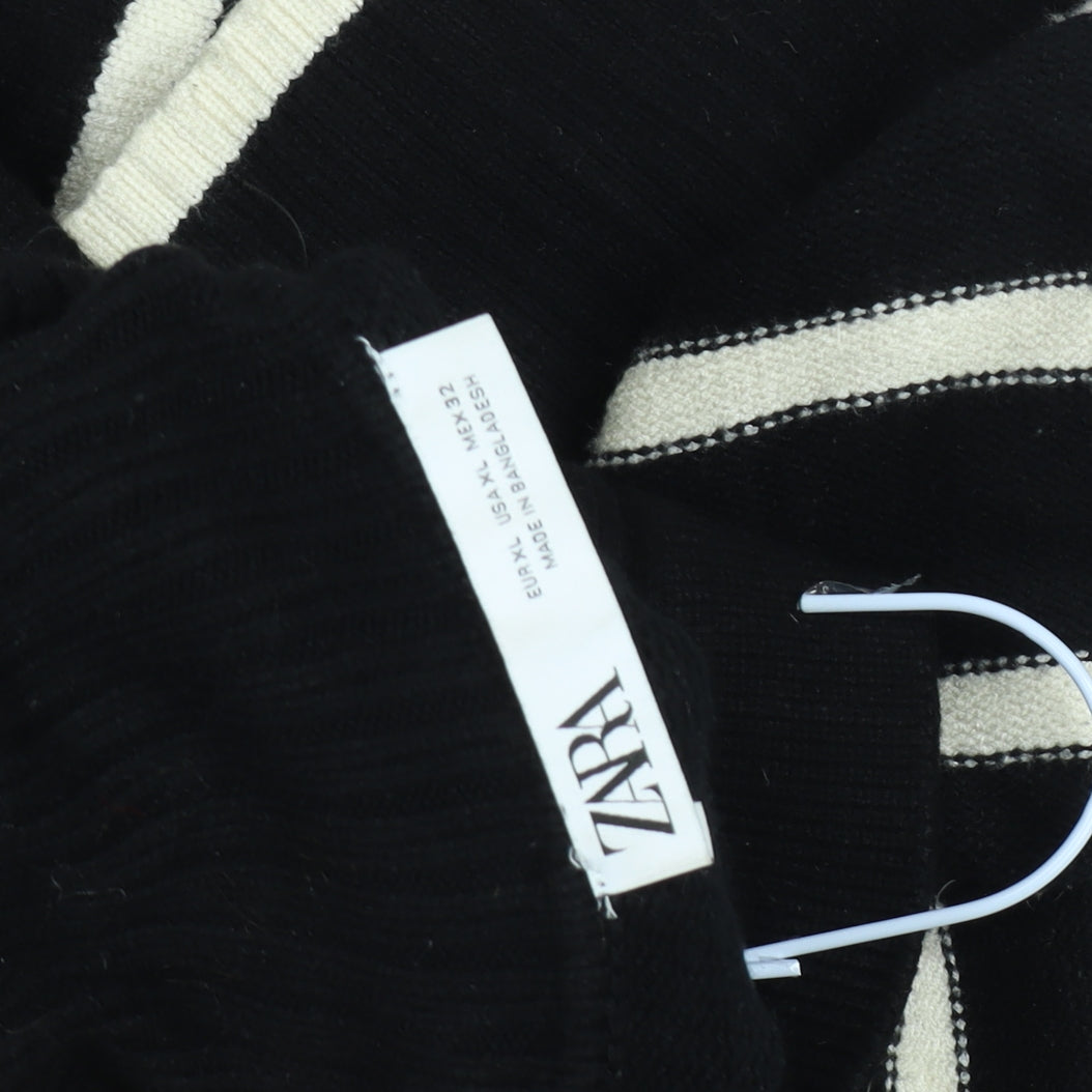 Zara Women's XL Black Striped Collared Henley Jumper