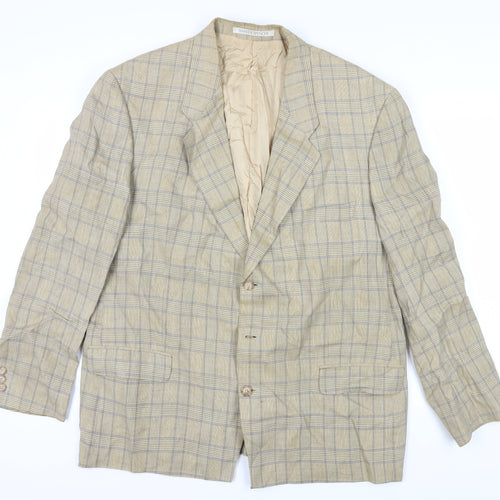 Marks and Spencer Men's Beige Check Blazer, Size 44L