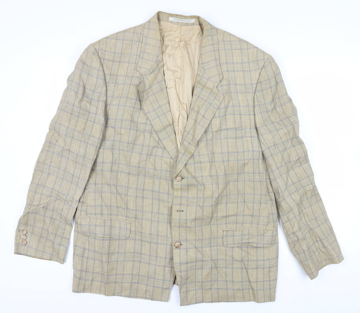 Marks and Spencer Men's Beige Check Blazer, Size 44L