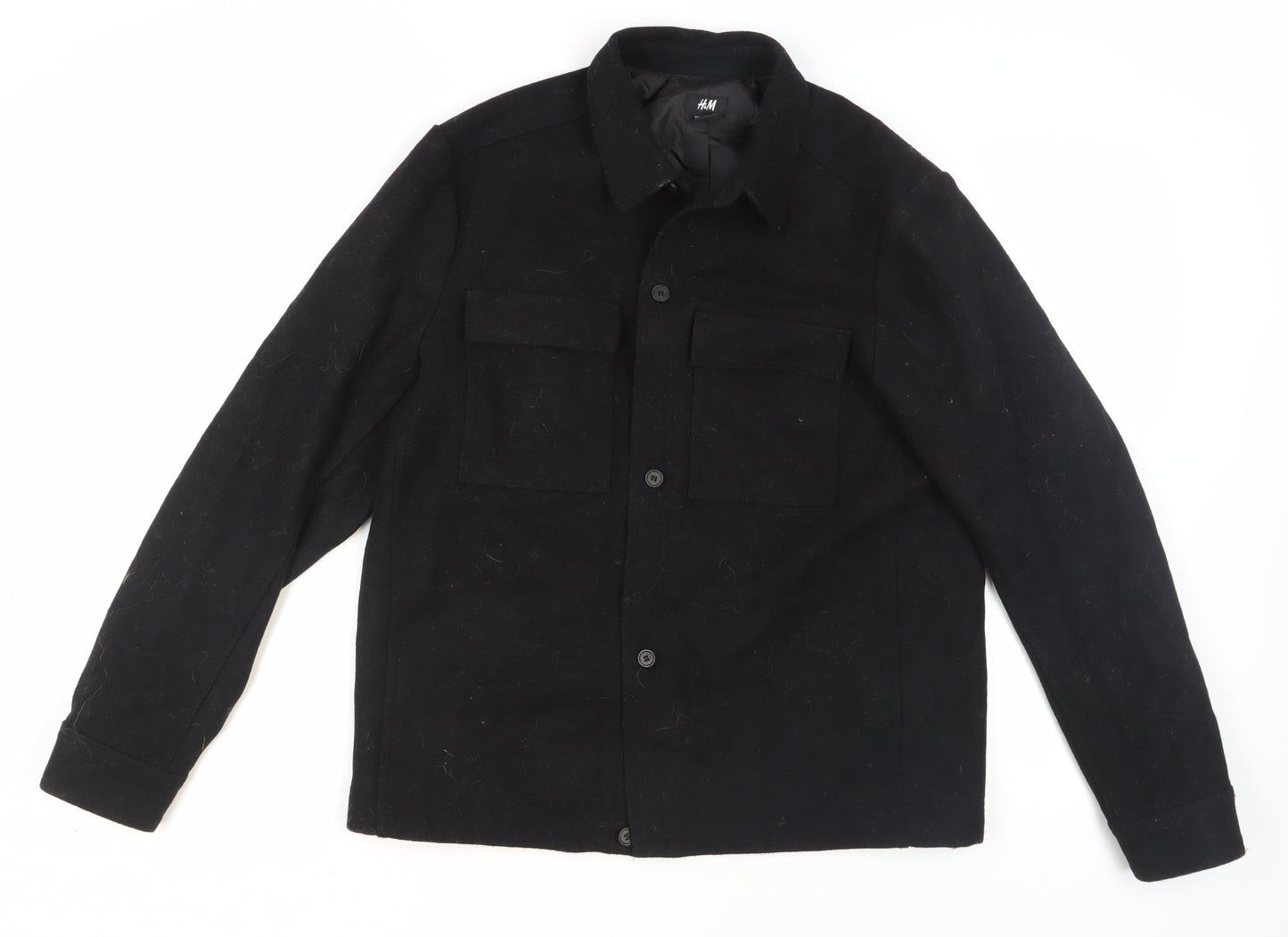 H&M Men's Black Wool Blend Jacket, Size M, Casual Wear