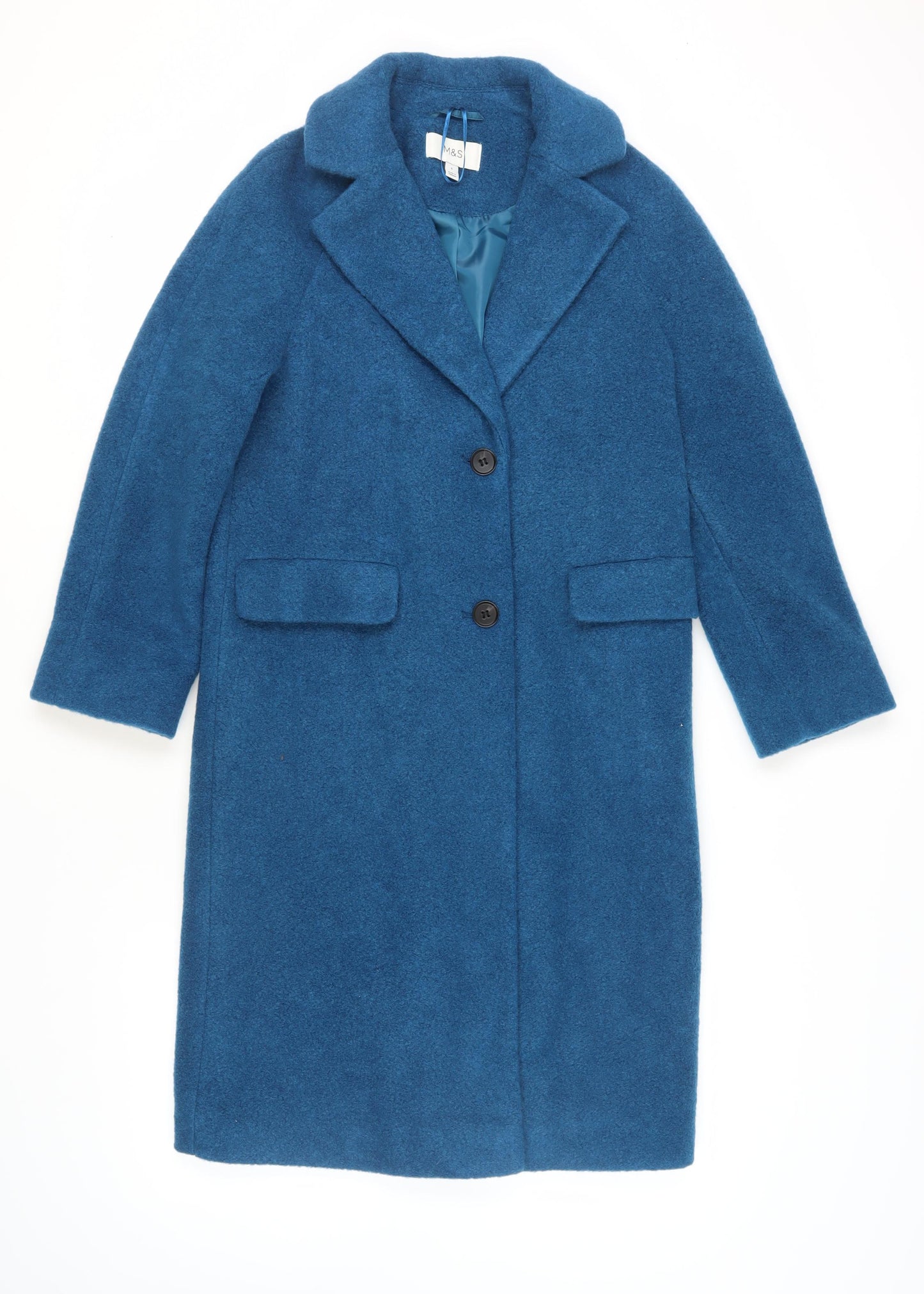 Marks and Spencer Women's Blue Wool Overcoat, Size 6