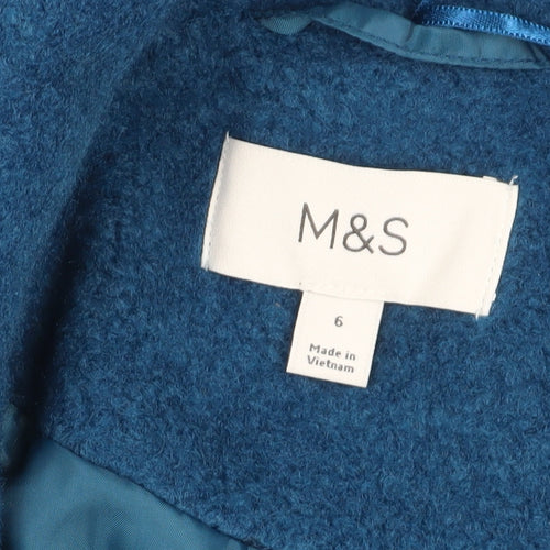 Marks and Spencer Women's Blue Wool Overcoat, Size 6