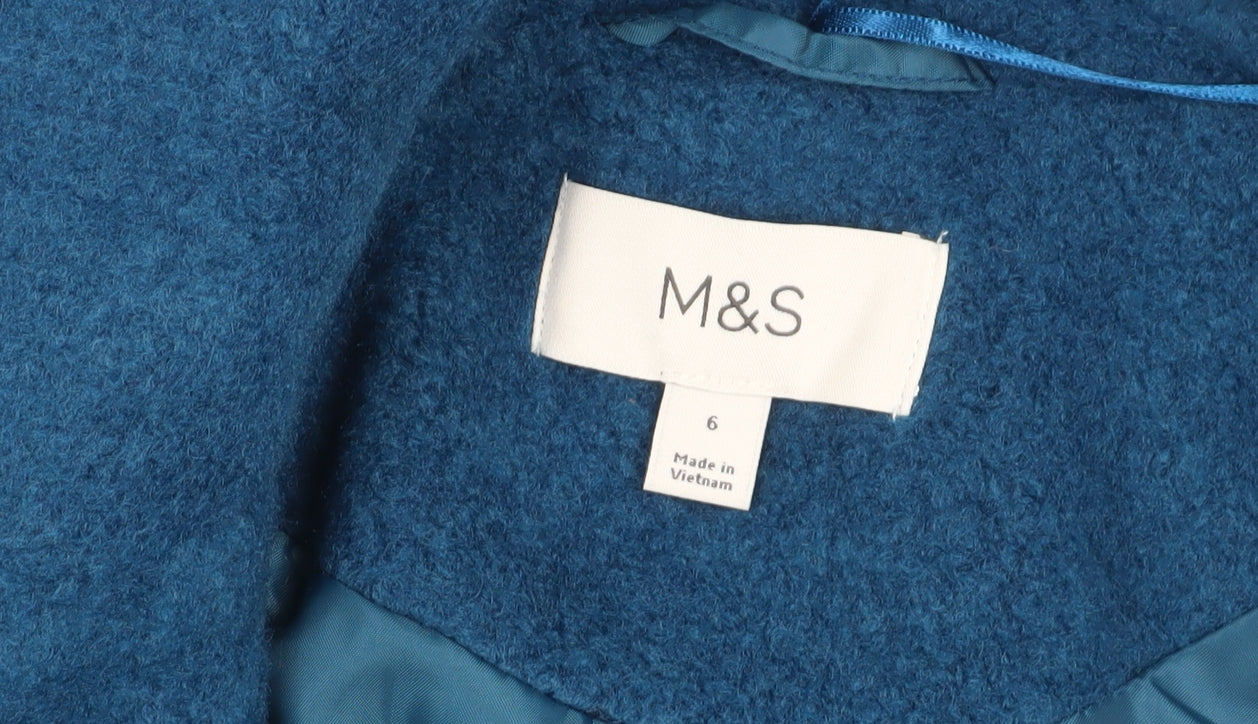 Marks and Spencer Women's Blue Wool Overcoat, Size 6