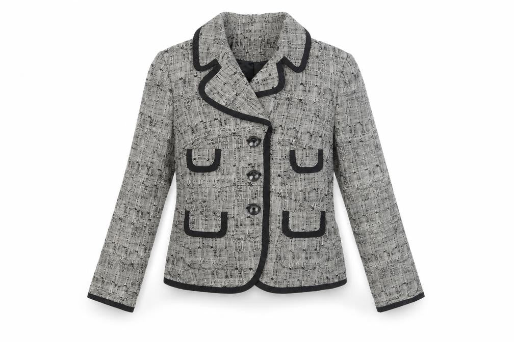 Front view of Principles Women's Grey Bouclé Suit Jacket, size 12