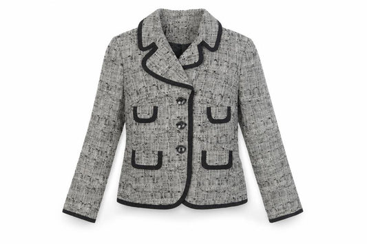 Front view of Principles Women's Grey Bouclé Suit Jacket, size 12