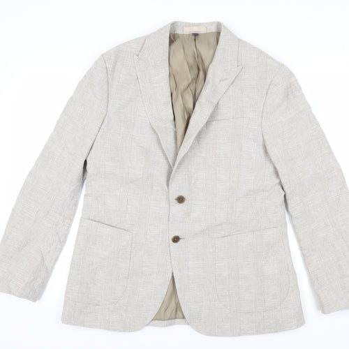 Marks & Spencer Beige 42R Blazer Men Regular Fit Linen