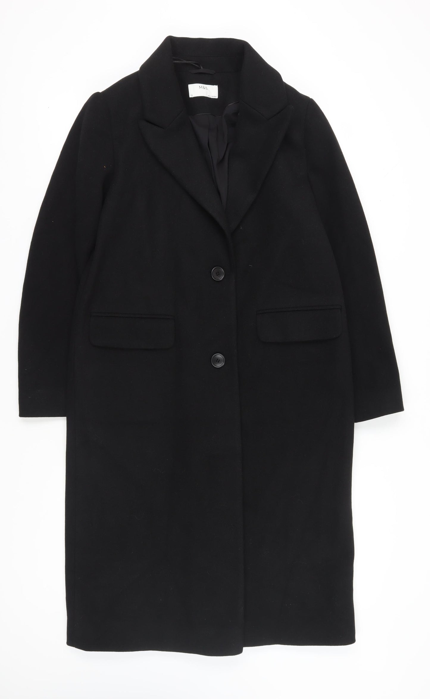 Marks and Spencer Women's Black Long Overcoat Size 12