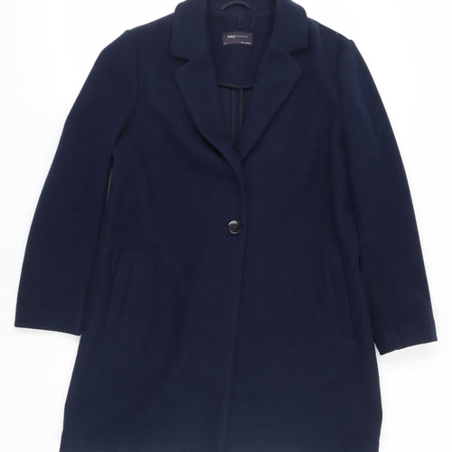 M&S Women's Blue Polyester Overcoat - Size 16