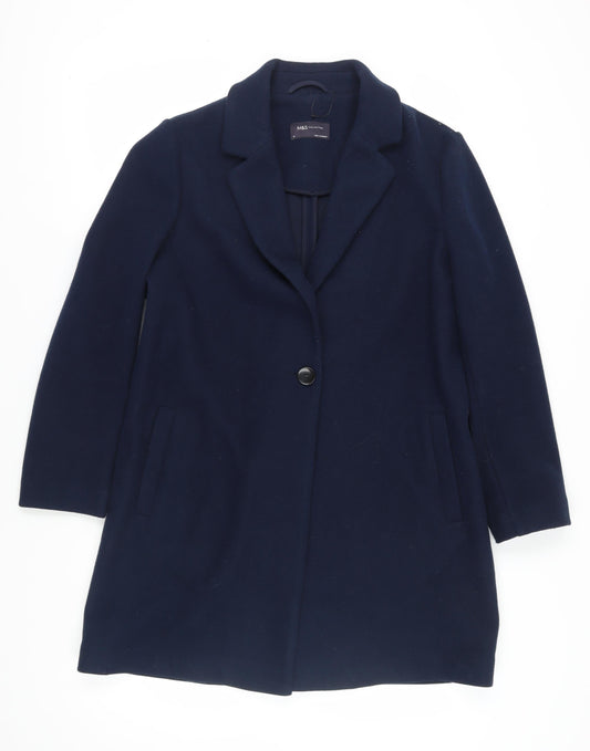 M&S Women's Blue Polyester Overcoat - Size 16