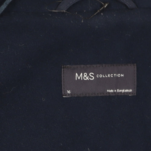 M&S Women's Blue Polyester Overcoat - Size 16