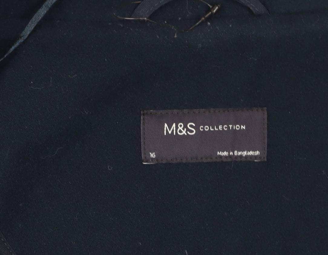 M&S Women's Blue Polyester Overcoat - Size 16