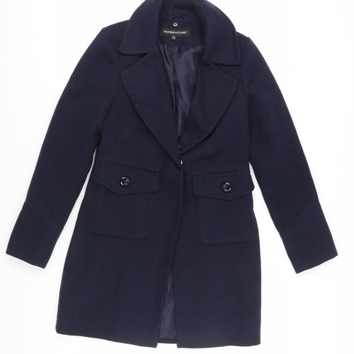 Warehouse Women's Blue Overcoat Size 6, Button Closure