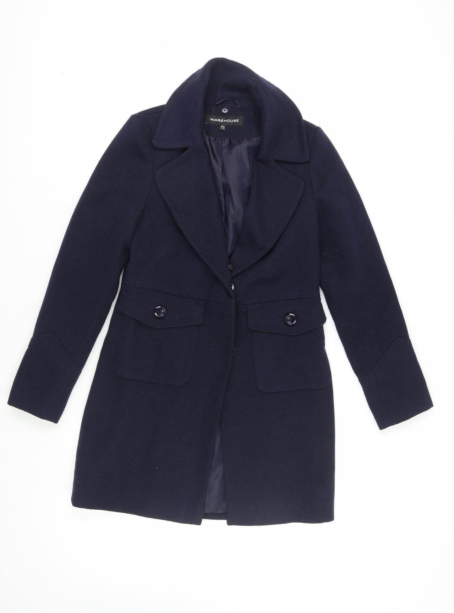 Warehouse Women's Blue Overcoat Size 6, Button Closure