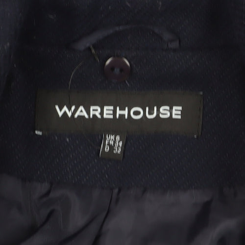 Warehouse Women's Blue Overcoat Size 6, Button Closure