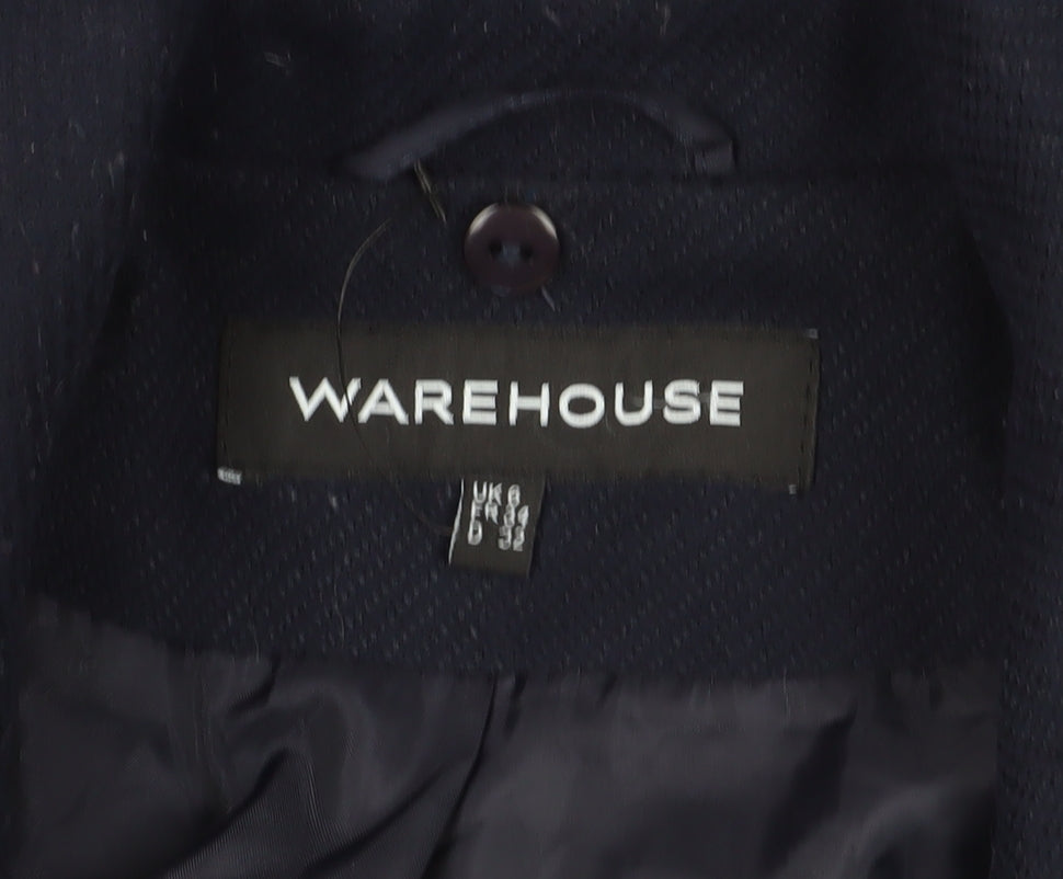 Warehouse Women's Blue Overcoat Size 6, Button Closure