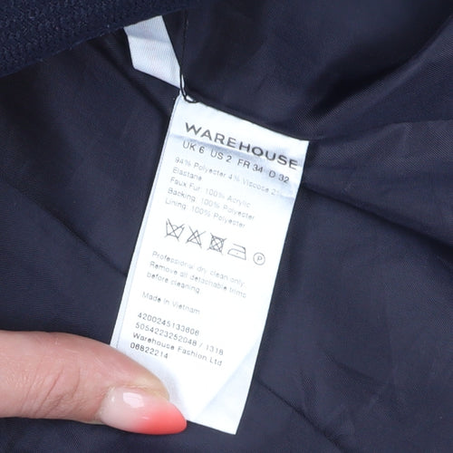 Warehouse Women's Blue Overcoat Size 6, Button Closure