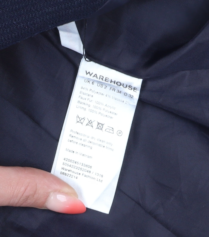 Warehouse Women's Blue Overcoat Size 6, Button Closure