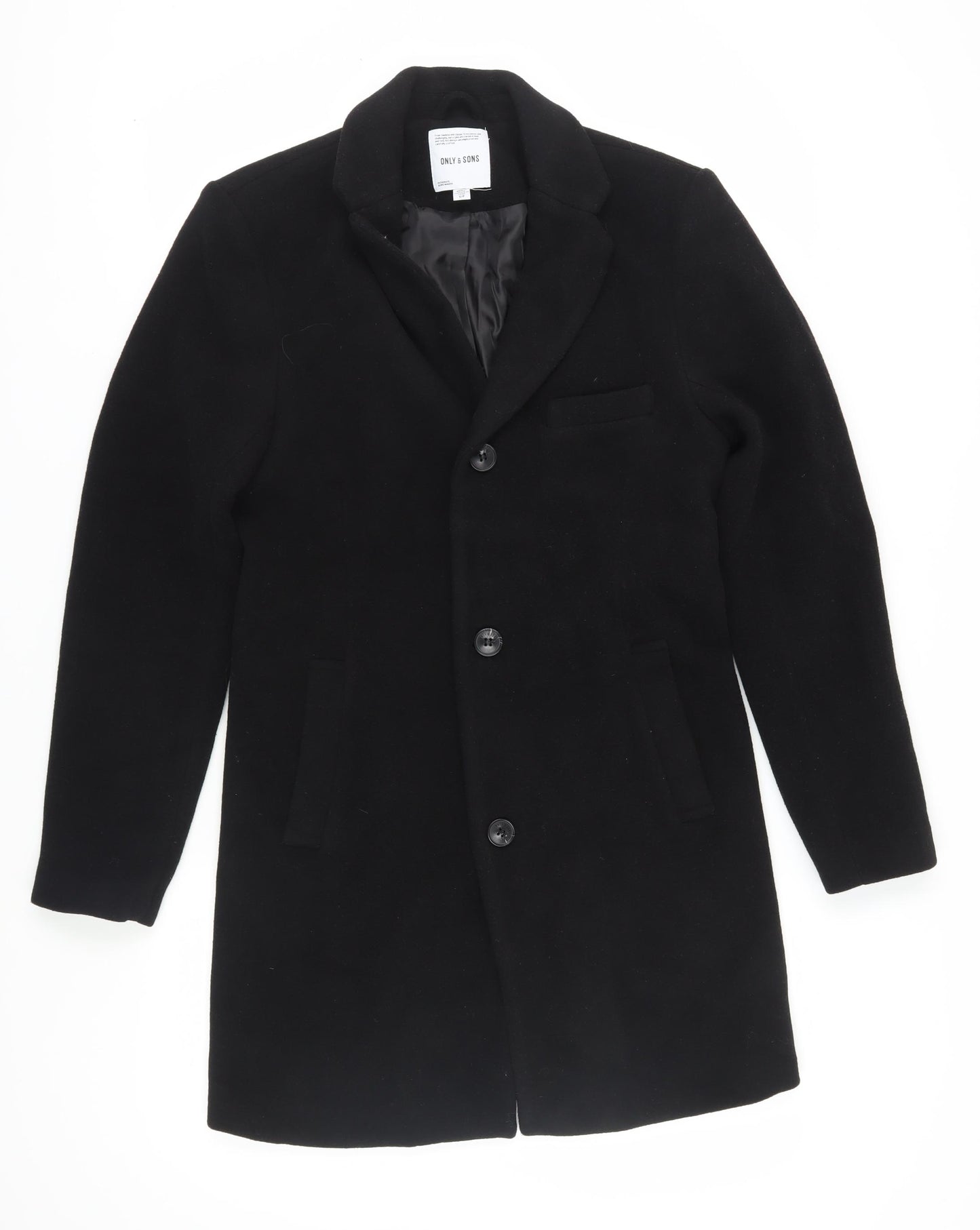 Only & Sons Men's Black Wool Overcoat Size S