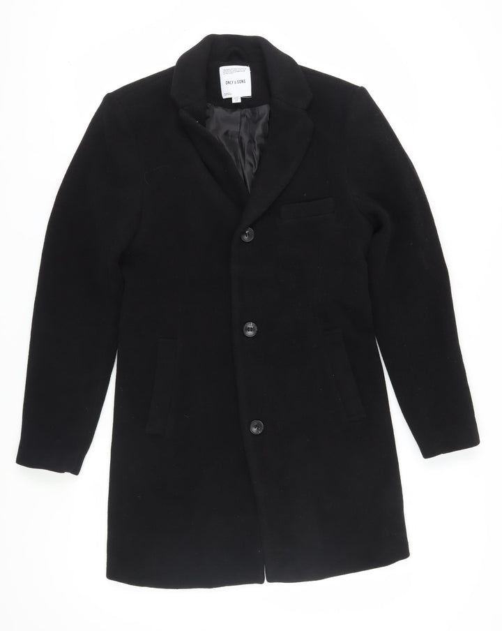 Only & Sons Men's Black Wool Overcoat Size S