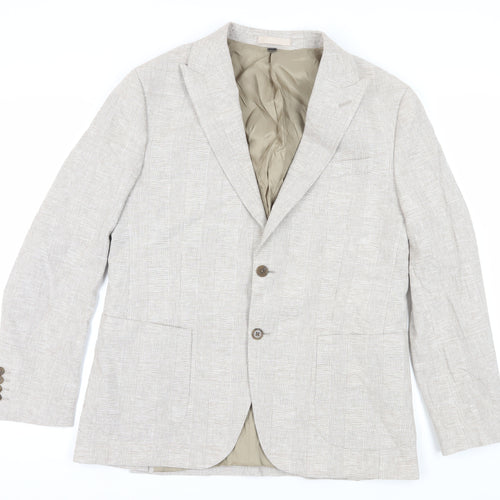 Marks and Spencer Men Beige Check Blazer 42 Regular Fit