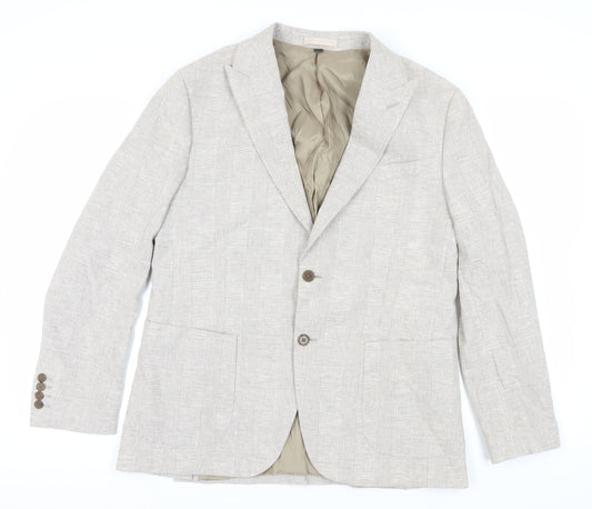 Marks and Spencer Men Beige Check Blazer 42 Regular Fit