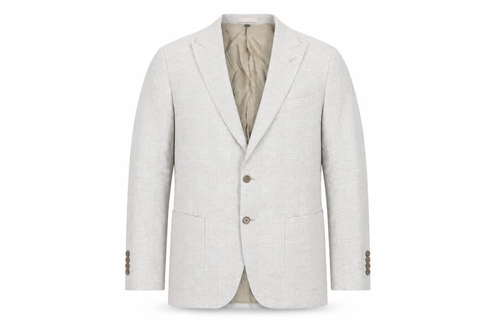 Front view of Marks & Spencer Men Beige Check Blazer 42 Regular Fit