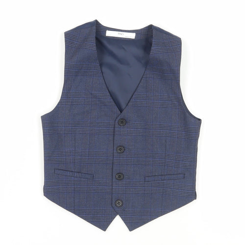 Marks and Spencer Boys Blue Plaid Waistcoat, 8 Years, Adjustable Strap