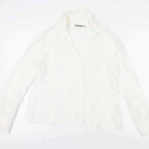 Per Una Women's White Embroidered Blouse Size 14