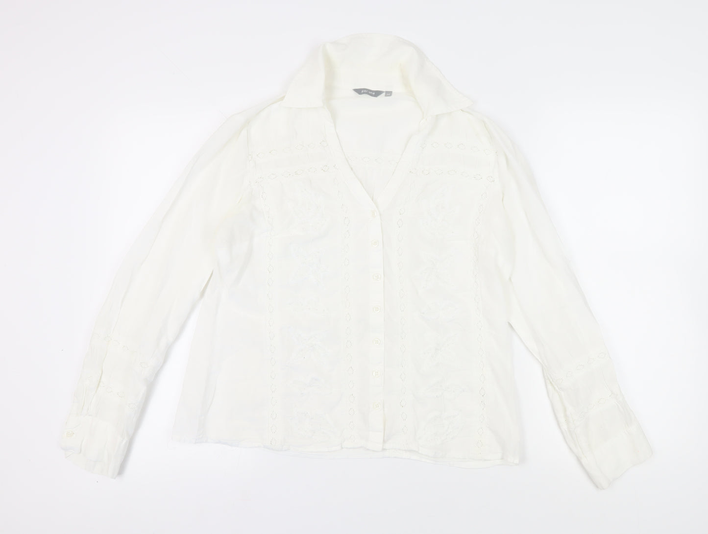 Per Una Women's White Embroidered Blouse Size 14