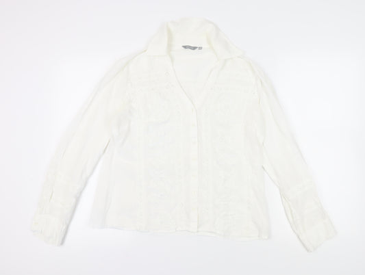 Per Una Women's White Embroidered Blouse Size 14