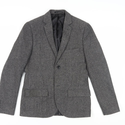 Topman Grey Men's Tweed Blazer, Size 38, Herringbone
