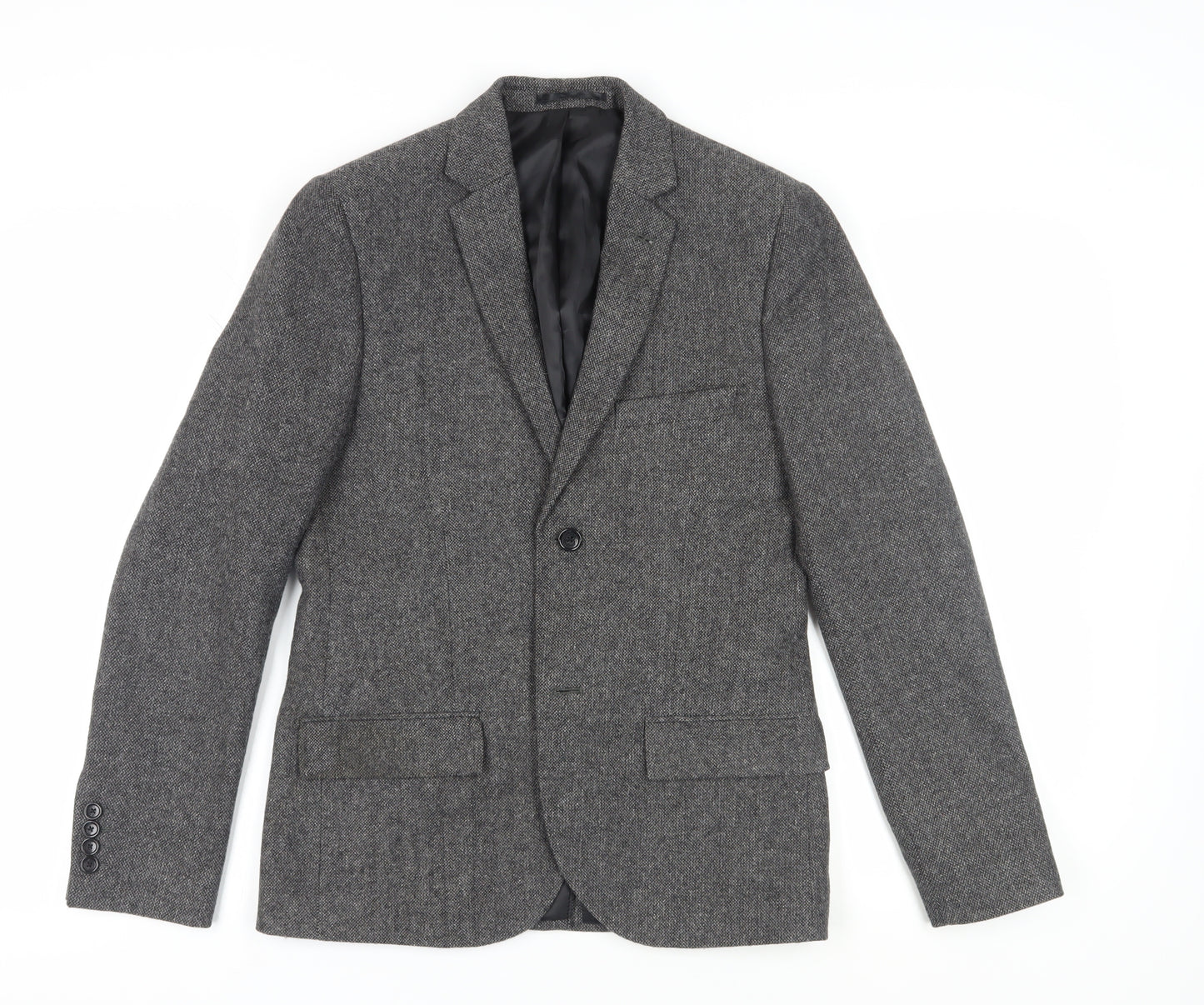 Topman Grey Men's Tweed Blazer, Size 38, Herringbone