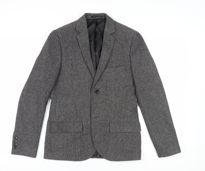 Topman Grey Men's Tweed Blazer, Size 38, Herringbone
