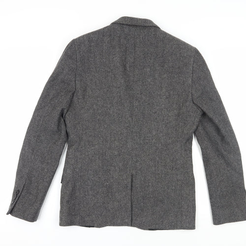 Topman Grey Men's Tweed Blazer, Size 38, Herringbone