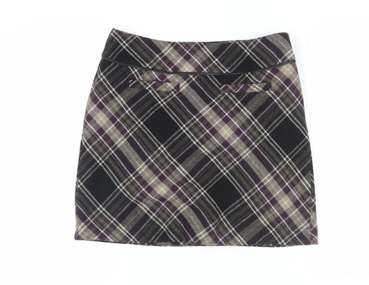 Marks and Spencer Women's Purple Plaid Skirt - Size 12