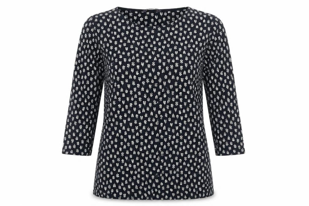 Front view of Marks & Spencer Black Floral Women's Top, size 12, Boat Neck