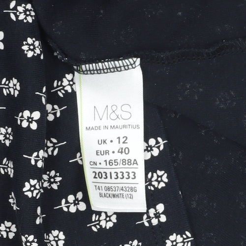 Marks & Spencer Black Floral Women's Top, Size 12, Boat Neck