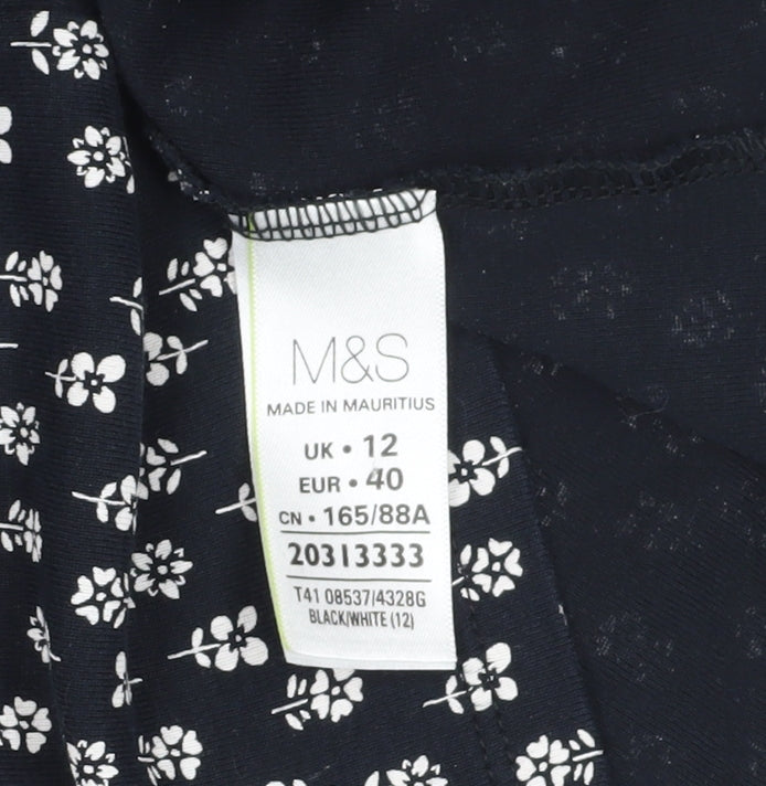 Marks & Spencer Black Floral Women's Top, Size 12, Boat Neck