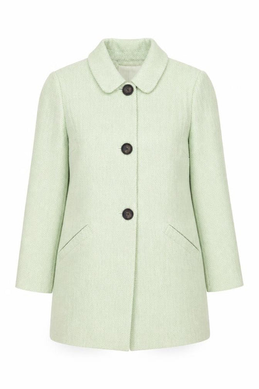 Front view of Dept 19 Women's Green Classic Coat, size 14, Button Detail