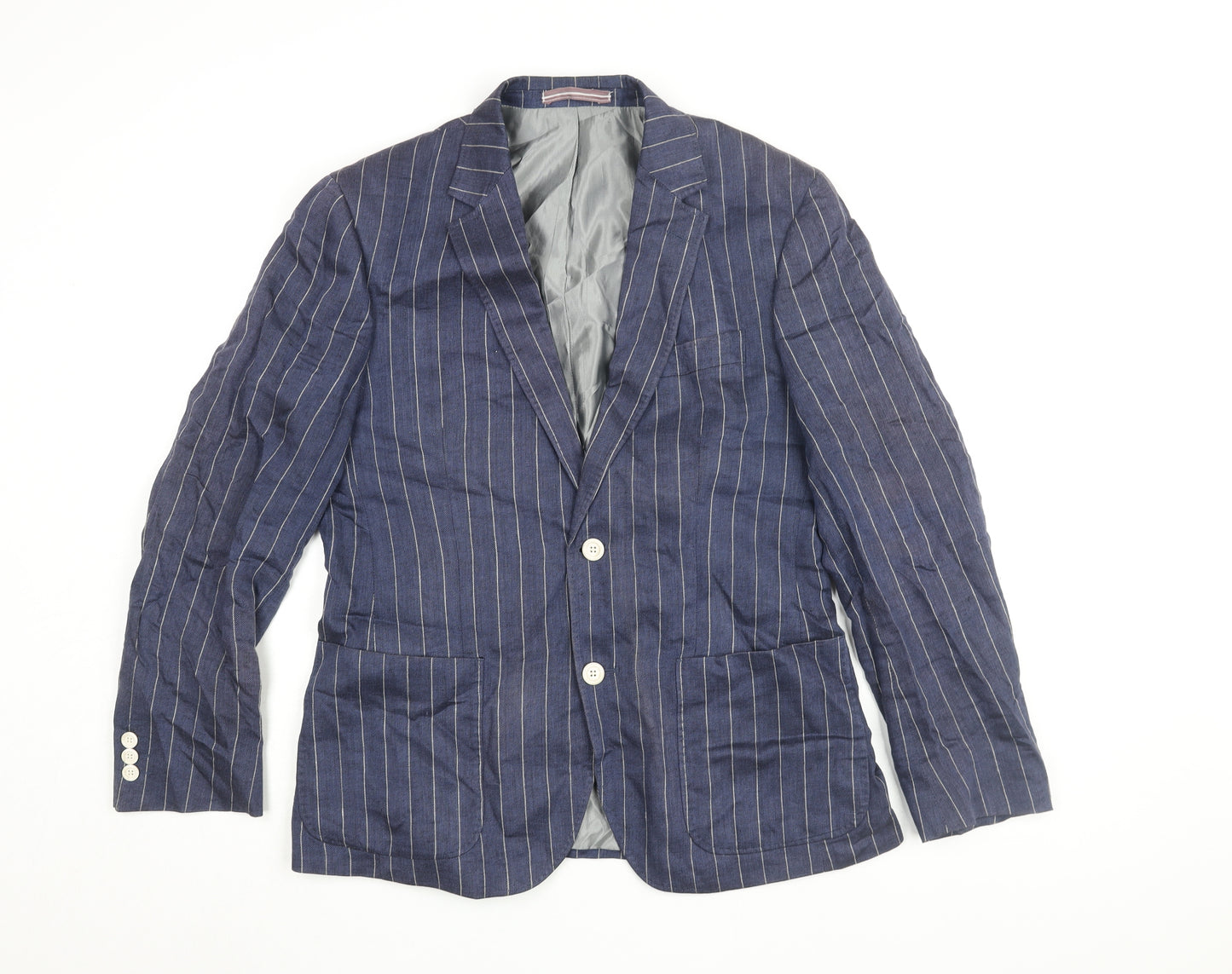Marks and Spencer Men's Blue Striped Linen Blazer 38S