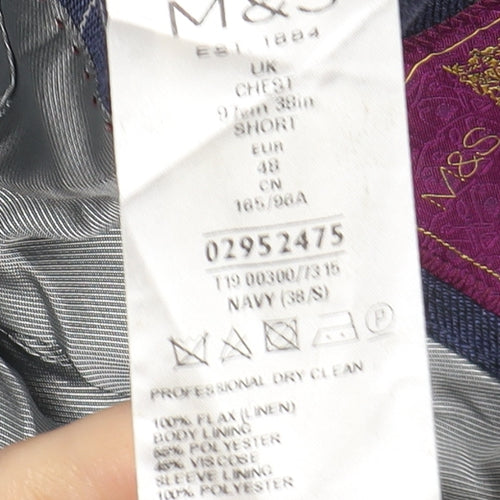 Marks and Spencer Men's Blue Striped Linen Blazer 38S