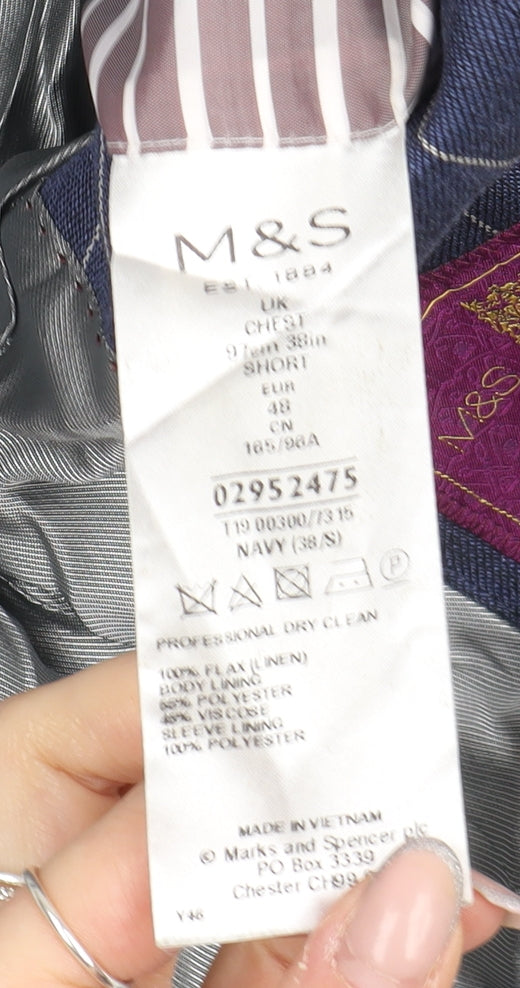Marks and Spencer Men's Blue Striped Linen Blazer 38S