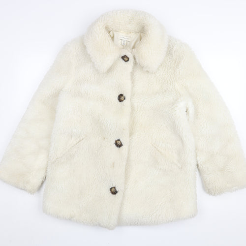 Topshop Women’s Ivory Faux Fur Coat Size 8