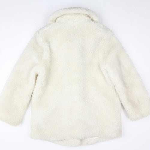 Topshop Women’s Ivory Faux Fur Coat Size 8