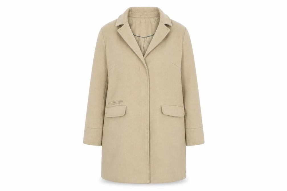 Front view of Topshop Women's Beige Mid-Length Coat, size 12